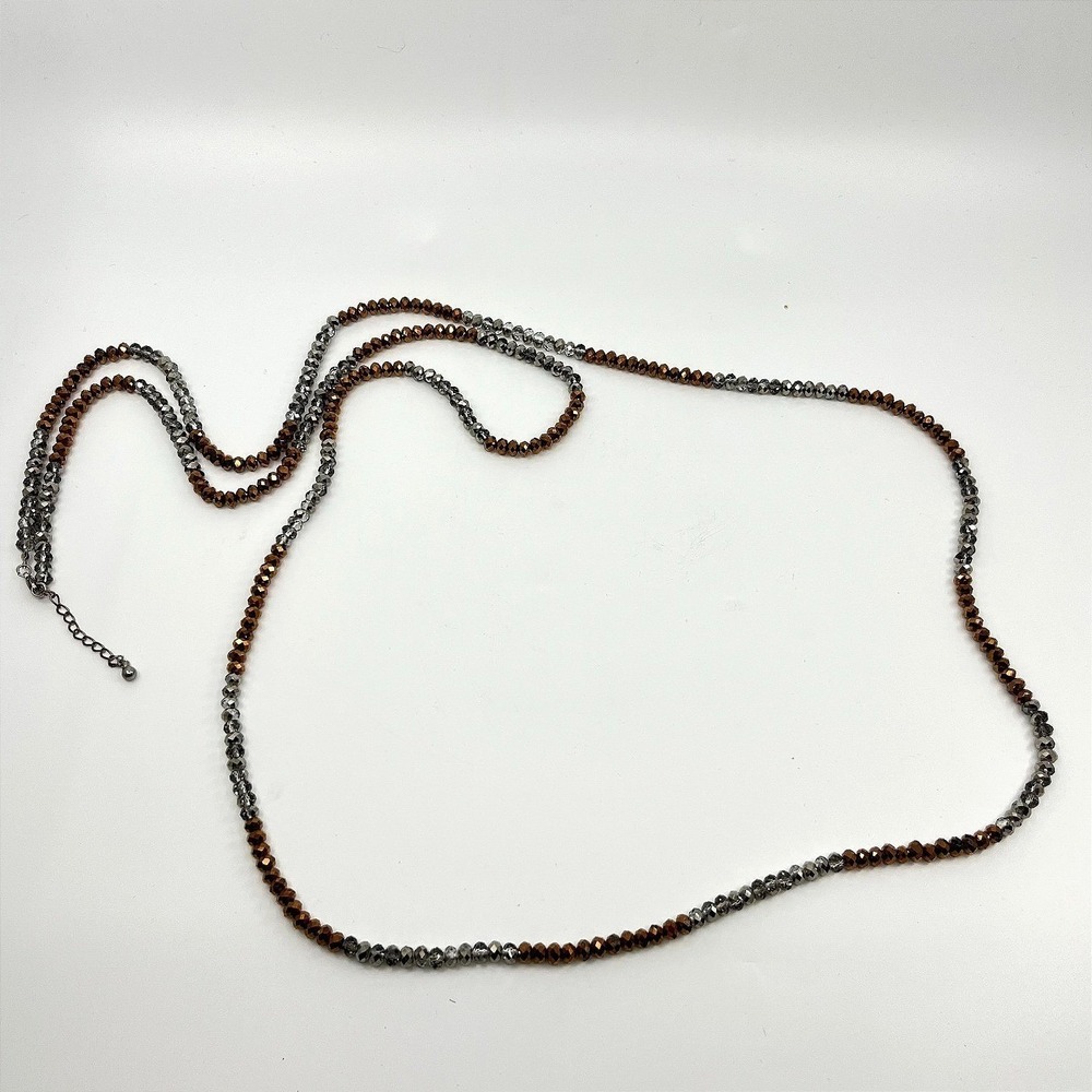 VTG Multi-Strand Bronze & Silver Faceted Bead Necklace, 36" Long Layering Piece